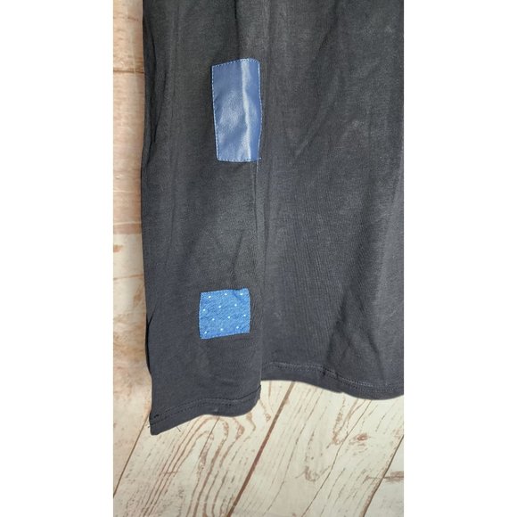 Vassari Los Angeles Men's Med Black V-Neck Designer Shirt Rare Blue Faux Leather - Picture 10 of 15